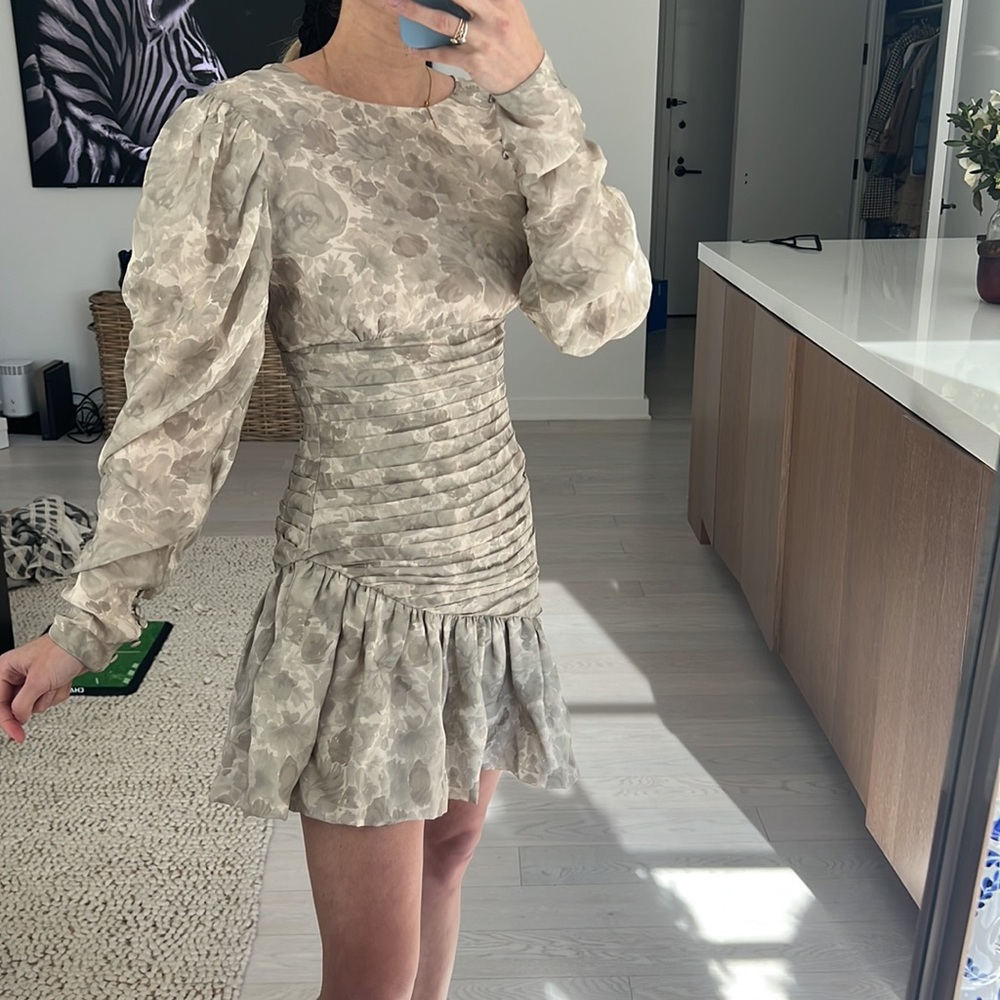 COPY - Ronny Kobo Silk Floral Pattern Puff Long Sleeve Mini Dress sz Small - Picture 2 of 6